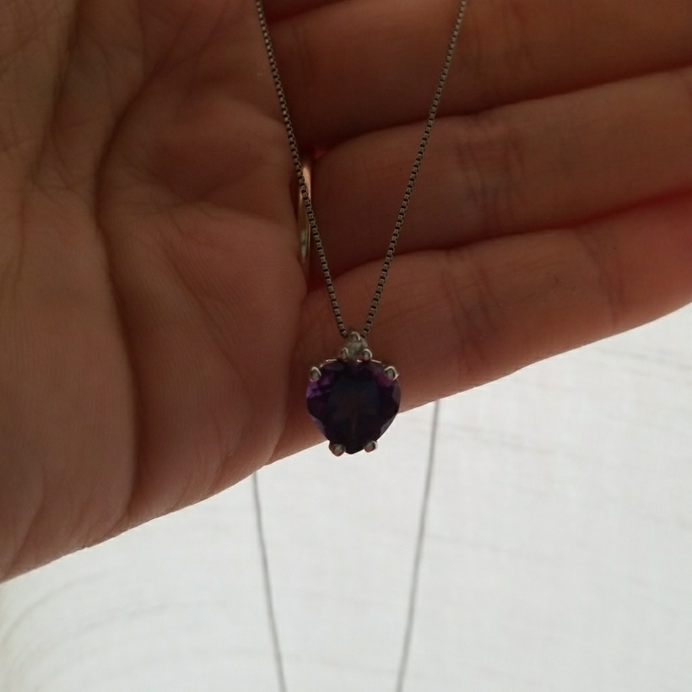 Sterling silver necklace and heart shaped amethyst
